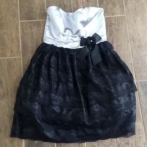 Silver and black lace strapless dress